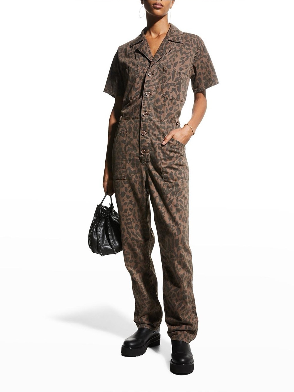 Pistola Denim Grover short sleeve field jumpsuit in jag leopard
